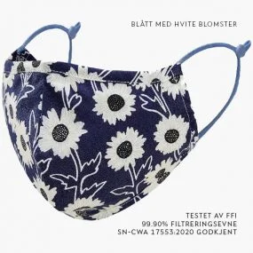 Blått munnbind med blomster