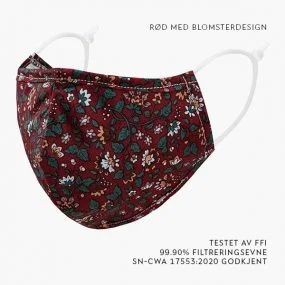 Designmunnbind – Rødt med blomster