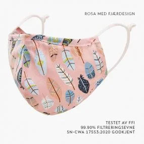 Designmunnbind – Rosa med fjær
